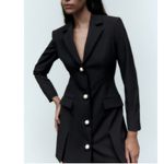 ZARA NWOT  JACKET DRESS WITH PEARL BUTTONS BLOGGERS FAV BLACK SMALL Photo 4