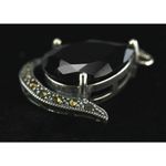 American Vintage Black TEARDROP PENDANT Hematite Gem Marcasite Sterling Silver For Necklace 18mm Photo 2