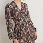Boden Womens Floral Button Through Jersey Dress Long Sleeve V Neck 16/18R plus Black Photo 0