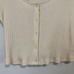 All in Favor Women’s Ribbed Snap Front Crop Long Sleeve Tee Sandshell Sz Lg NWT Photo 1