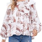 En Saison White Floral Lace Ruffle Long Sleeve Blouse Size Small Photo 0