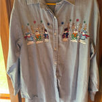 Casey Coleman Women's Embroidered Snowman Christmas Holiday Shirt Denim Size XL Blue Photo 0