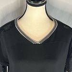 Adidas  Performance Mesh Sleeve  V-Neck Women’s Sport Shirt Black w/White Stripes Photo 1