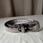 Vintage Western Leather Belt Embroidered Floral Scroll Buckle Brown Silver L Size L Photo 7