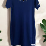 Quacker Factory  Blue White Size XS Short Sleeve‎ Striped Hem Knit Dress Grommets Photo 0