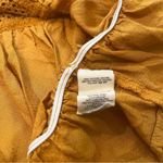 Free People  Mustard Yellow High Neck Long Sleeve Eyelet Smocked Ruffle Top, Sz L Photo 11