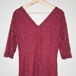 Jasambac Burgundy Lace Midi Dress 3/4 Sleeve Fit Flare Womens L Christmas Party Red Size L Photo 4