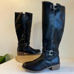 st. john's bay Black Vegan Leather White Stitched Buckle Heeled Boots Size 10 Photo 13