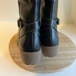 st. john's bay Black Vegan Leather White Stitched Buckle Heeled Boots Size 10 Photo 5