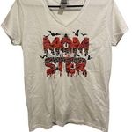 Gildan White Cotton Short Sleeve V Neck Alternative Graphic Momster Tee Shirt Photo 0