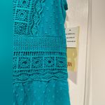 Reba NWT  Size S Turquoise Swiss Dot Lace Sleeveless Midi Dress Asymmetrical Hem Photo 2