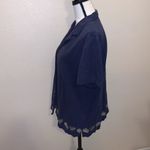 Sag Harbor  linen Navy blue embroidered lead button Down shirt Photo 4