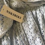 Lace V Neckline Flared Pleated Dress Blue Photo 2