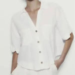ZARA White Linen Blend Crop Button Up Shirt Boxy Minimalist Bohemian SZ L #1675 Photo 0