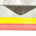 Fossil Leather Zip Around Wallet Colorblock Gray Yellow Pink RFID Style Photo 0