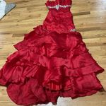 None Elegant Red Strapless Gown with Embellishments Photo 1