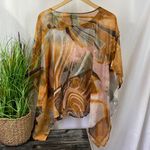 Sol & Mer Brown Print Sequins Ocean Wave Sheer Short Sleeve Scarf Top NEW OS Size undefined Photo 2