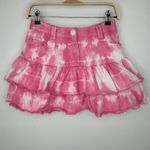 Love Shack Fancy Landen Skirt Size 4 Pink Tie Dye Tiered Ruffle Mini Skirt Cotton Photo 3