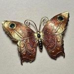 Enamel Butterfly Insect Brown & Gold Tone Brooch Pin Photo 0