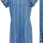 Vintage Floral Embroidered Denim Jean Midi Dress Short Sleeve Made in USA Size 4 Blue Photo 0