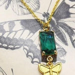 Butterfly and Green Emerald Stone Necklace Gold Photo 0
