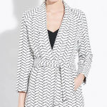 AYR  White Seagull Herringbone Pattern Belted Blazer Jacket Size L Photo 0