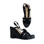 Salvatore Ferragamo Black Leather Stitched Wedges Sandals SIze 7 Photo 4