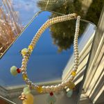 Elegant Handmade Pearl and Yellow and Greene Gemstone Necklace Photo 9