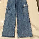 EXPRESS  Strapless Wide Leg Cargo Denim Jean Jumpsuit Womens 12 Light Blue Wash Photo 6