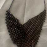 12” To 14” Bib Choker Necklace Black Mesh With White Stones 4” W X 2.5” H Photo 4