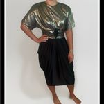 VTG 80s Indie Sleaze Art Deco Disco Silver & Over Drop Jersey Party Dress 12 Black Size 10 Photo 3