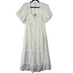 Show Me Your Mumu Sz L Women's White Poof Sleeve Smocked Odette Midi Dress NWT Photo 1