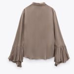 ZARA  Brown Taupe Long Bell Sleeve Drape Wrap Blouse Top NEW XL Photo 3