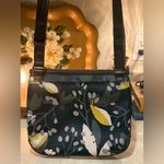 Fossil  Leaf print crossbody purse bag canvas with leather trim pockets Photo 5