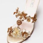 Prada Vintage Metallic Gold Floral Kitten Heel Sandals Photo 1