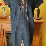 Faded Glory  Y2K cap sleeve denim mini dress with leather lace up collared v-neck Photo 13