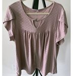 Women's XL Pink Petal Short Sleeve Shirt Cute Summer Pleated Key Hole Loose Photo 0