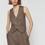 Reformation  |‎ 100% Linen Cienna Button Vest in Mushroom Brown Photo 2