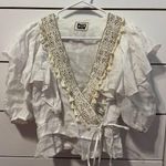 Pho Firenze White & Gold Wrap Front Blouse Photo 1