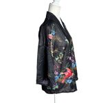 Vintage 70s Teddi Of California Kimono Style Top Size Small Black Floral Bird Photo 4