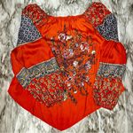 Free People Asymmetrical Embellished Raglan Blouse Orange Romantic Boho Chic Photo 4