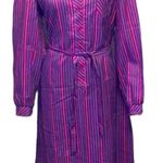 Vintage 70s 80s purple striped shirt secretary dress multi sizes Size L Photo 0