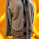 Lucky Brand ‎ Tan Yellow Navy Tribal Open Front Knit Sweater SIze Large Photo 0