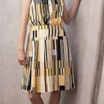 Anthropologie Maeve Otta Geometric Pleated Silk Dress Sz 4 Photo 0