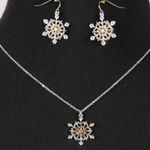 Snowflake Necklace Earrings Set 16" Chain New Reversible Festive Winter… Gold Photo 0