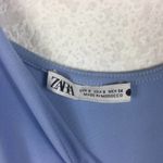 ZARA Baby Blue Asymmetric Midi Dress With Drawstring Gathering Size Small Photo 5