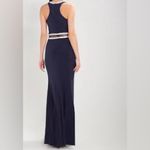 My Michelle  Navy Gown Sz 5 High Rhinestone Neck Mesh Tummy High Split Wedding Photo 5