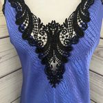 Vintage Lucie Ann II Blue & Black Satin & Lace Lingerie Slip Nightgown Dress Photo 2
