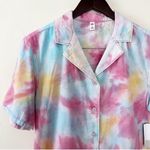 BP  Pink/Blue Tie Dye Short Sleeve Button Down Collared Top Size Small NEW Photo 1