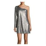 Highline Collective One Shoulder Silver Sequined One shoulder Cocktail Dress Photo 1